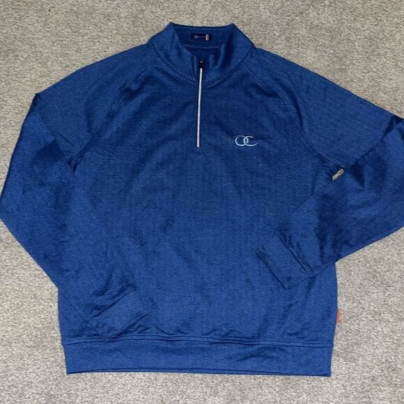Blue Herringbone Woven Old Chatham Golf Club OC T Neck LS 1/4 Zipper Shirt M - Picture 1 of 8